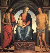 PERUGINO, Pietro Madonna and Child Enthroned with SS.John the Baptist and Sebastian oil painting on canvas